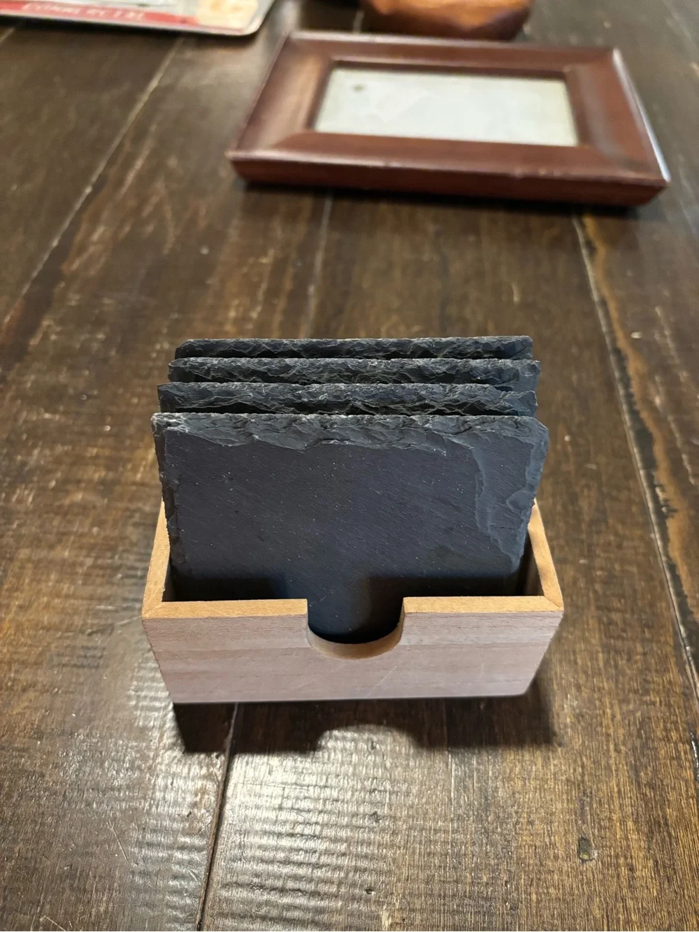 Natural Black Slate Coasters with Wooden Holder